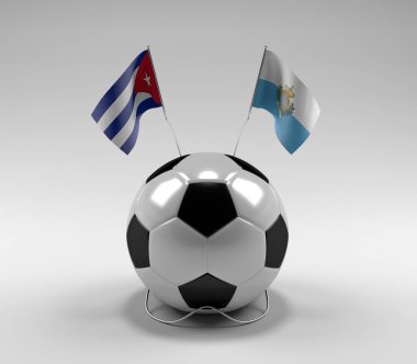 Küba - San Marino Futbol Bayrakları, Beyaz Arkaplan - 3D Render