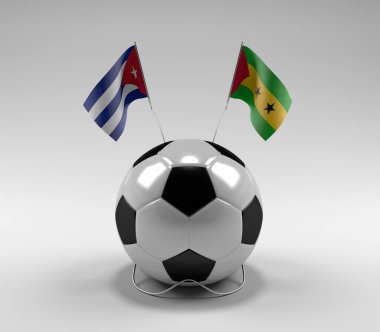 Küba - Sao-Tome-Principe Futbol Bayrakları, Beyaz Arkaplan - 3D Render