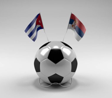 Küba - Sırbistan Futbol Bayrakları, Beyaz Arkaplan - 3D Hazırlama