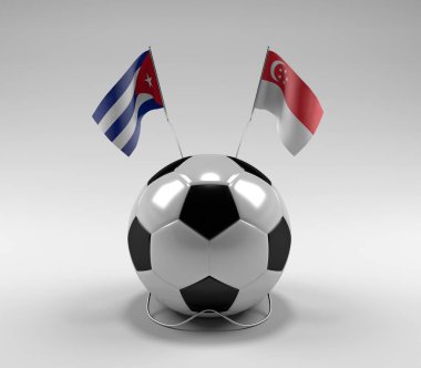Küba - Singapur Futbol Bayrakları, Beyaz Arkaplan - 3D Render