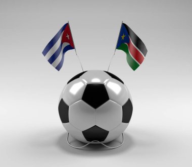 Küba - Güney Sudan Futbol Bayrakları, Beyaz Arkaplan - 3D Render