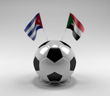 Küba - Sudan Futbol Bayrakları, Beyaz Arkaplan - 3D Render