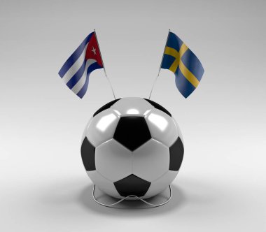 Küba - İsveç Futbol Bayrakları, Beyaz Arkaplan - 3D Render