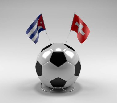 Küba - İsviçre Futbol Bayrakları, Beyaz Arkaplan - 3D Render