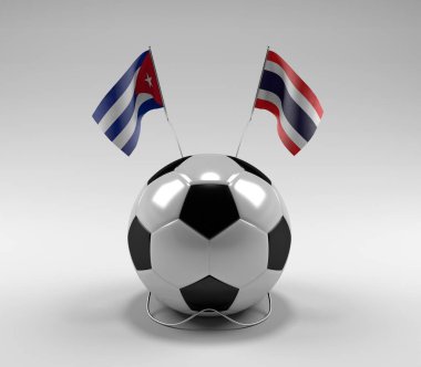 Küba - Tayland Futbol Bayrakları, Beyaz Arkaplan - 3D Render