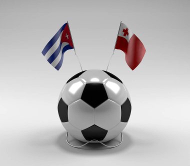Küba - Tonga Futbol Bayrakları, Beyaz Arkaplan - 3D Render
