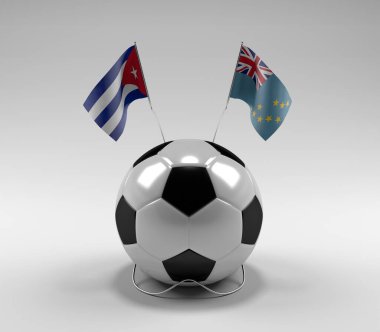 Küba - Tuvalu Futbol Bayrakları, Beyaz Arkaplan - 3D Render