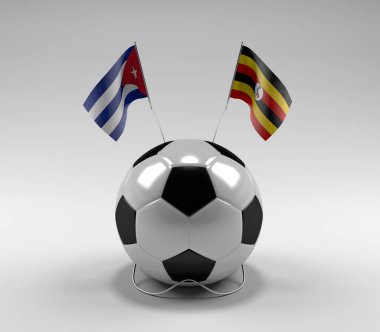 Küba - Uganda Futbol Bayrakları, Beyaz Arkaplan - 3D Render