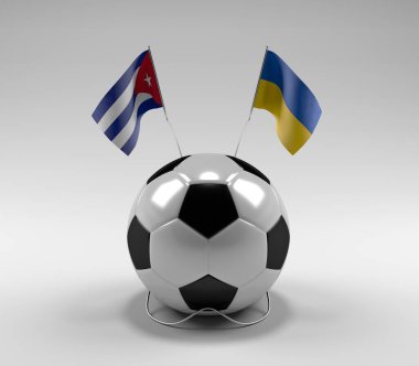Küba - Ukrayna Futbol Bayrakları, Beyaz Arkaplan - 3D Render