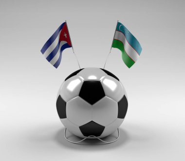 Küba - Özbekistan Futbol Bayrakları, Beyaz Arkaplan - 3D Render
