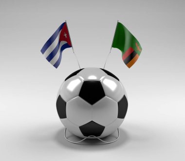 Küba - Zambiya Futbol Bayrakları, Beyaz Arkaplan - 3D Render