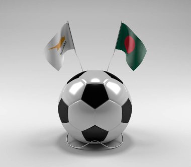 Kıbrıs - Bangladeş Futbol Bayrakları, Beyaz Arkaplan - 3D Render