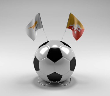 Kıbrıs - Bhutan Futbol Bayrakları, Beyaz Arkaplan - 3D Render
