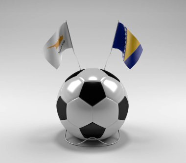 Kıbrıs - Bosna-Hersek Futbol Bayrakları, Beyaz Arkaplan - 3D Render