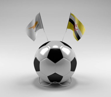 Kıbrıs - Brunei Futbol Bayrakları, Beyaz Arkaplan - 3D Hazırlama