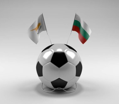Kıbrıs - Bulgaristan Futbol Bayrakları, Beyaz Arkaplan - 3D Hazırlama