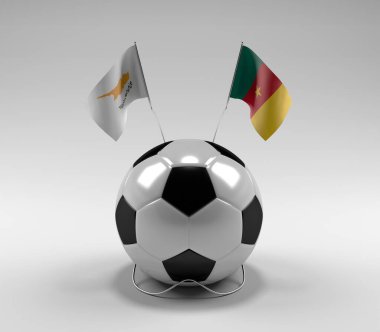 Kıbrıs - Kamerun Futbol Bayrakları, Beyaz Arkaplan - 3D Render