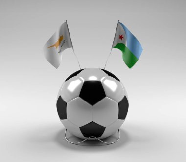Kıbrıs - Cibuti Futbol Bayrakları, Beyaz Arkaplan - 3D Render
