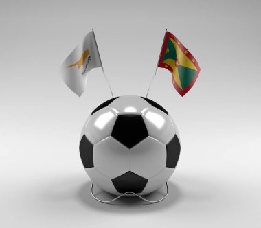 Kıbrıs - Grenada Futbol Bayrakları, Beyaz Arkaplan - 3D Hazırlama