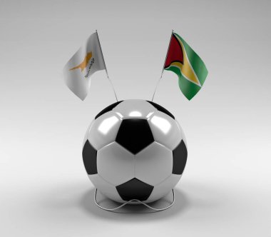 Kıbrıs - Guyana Futbol Bayrakları, Beyaz Arkaplan - 3D Render