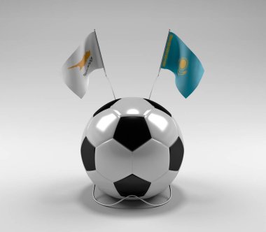 Kıbrıs - Kazakistan Futbol Bayrakları, Beyaz Arkaplan - 3D Render