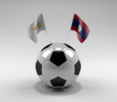 Kıbrıs - Laos Futbol Bayrakları, Beyaz Arkaplan - 3D Hazırlama