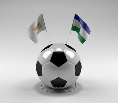 Kıbrıs - Lesotho Futbol Bayrakları, Beyaz Arkaplan - 3D Render
