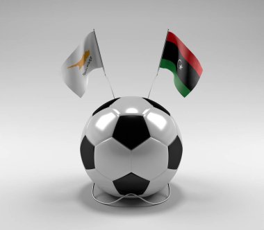 Kıbrıs - Libya Futbol Bayrakları, Beyaz Arkaplan - 3D Hazırlama