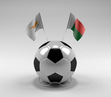 Kıbrıs - Madagaskar Futbol Bayrakları, Beyaz Arkaplan - 3D Render