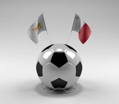 Kıbrıs - Malta Futbol Bayrakları, Beyaz Arkaplan - 3D Hazırlama