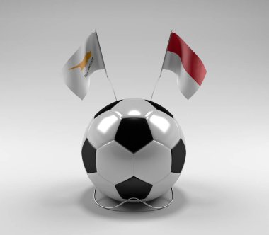 Kıbrıs - Monako Futbol Bayrakları, Beyaz Arkaplan - 3D Render