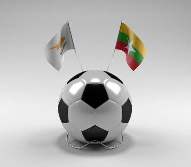 Kıbrıs - Myanmar Futbol Bayrakları, Beyaz Arkaplan - 3D Render
