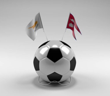 Kıbrıs - Nepal Futbol Bayrakları, Beyaz Arkaplan - 3D Hazırlama
