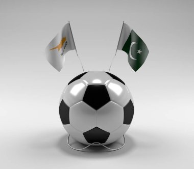 Kıbrıs - Pakistan Futbol Bayrakları, Beyaz Arkaplan - 3D Hazırlama