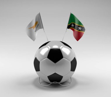 Kıbrıs - Saint-Kitts-and-Nevis Futbol Bayrakları, Beyaz Arkaplan - 3D Render