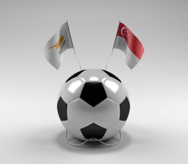 Kıbrıs - Singapur Futbol Bayrakları, Beyaz Arkaplan - 3D Hazırlama