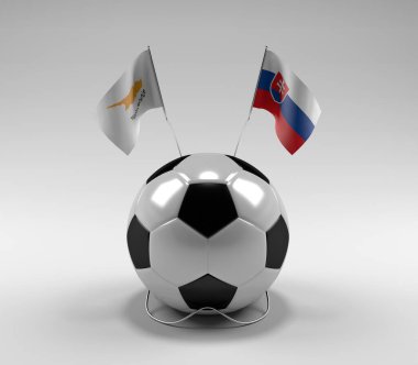 Kıbrıs - Slovakya Futbol Bayrakları, Beyaz Arkaplan - 3D Hazırlama