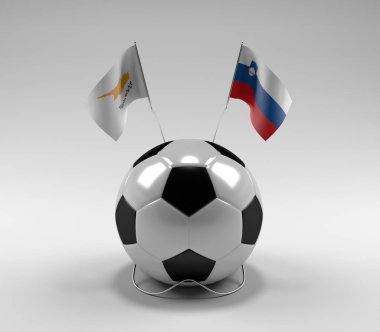 Kıbrıs - Slovenya Futbol Bayrakları, Beyaz Arkaplan - 3D Hazırlama