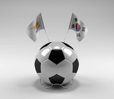 Kıbrıs - Güney Kore Futbol Bayrakları, Beyaz Arkaplan - 3D Render