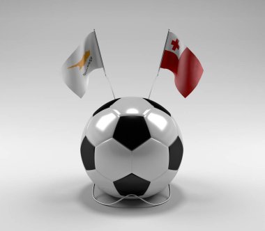 Kıbrıs - Tonga Futbol Bayrakları, Beyaz Arkaplan - 3D Hazırlama