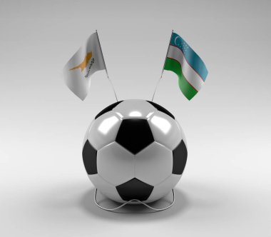 Kıbrıs - Özbekistan Futbol Bayrakları, Beyaz Arkaplan - 3D Render