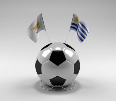 Kıbrıs - Uruguay Futbol Bayrakları, Beyaz Arkaplan - 3D Render