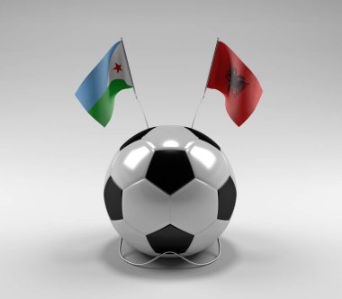 Cibuti - Arnavutluk Futbol Bayrakları, Beyaz Arkaplan - 3D Render