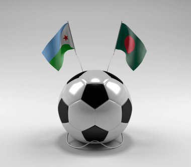 Cibuti - Bangladeş Futbol Bayrakları, Beyaz Arkaplan - 3D Render
