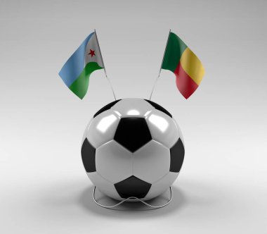 Cibuti - Benin Futbol Bayrakları, Beyaz Arkaplan - 3D Render