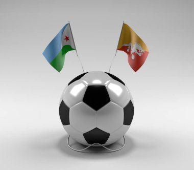 Cibuti - Butan Futbol Bayrakları, Beyaz Arkaplan - 3D Render