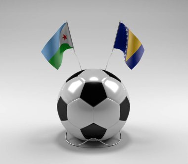 Cibuti - Bosna-Hersek Futbol Bayrakları, Beyaz Arkaplan - 3D Hazırlama