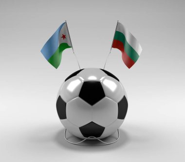 Cibuti - Bulgaristan Futbol Bayrakları, Beyaz Arkaplan - 3D Render