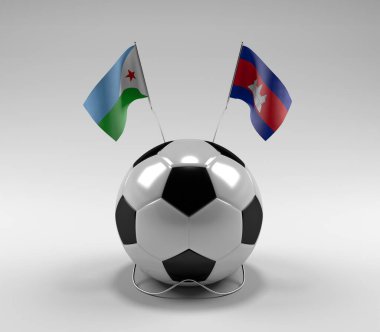 Cibuti - Kamboçya Futbol Bayrakları, Beyaz Arkaplan - 3D Render