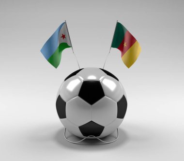 Cibuti - Kamerun Futbol Bayrakları, Beyaz Arkaplan - 3D Render